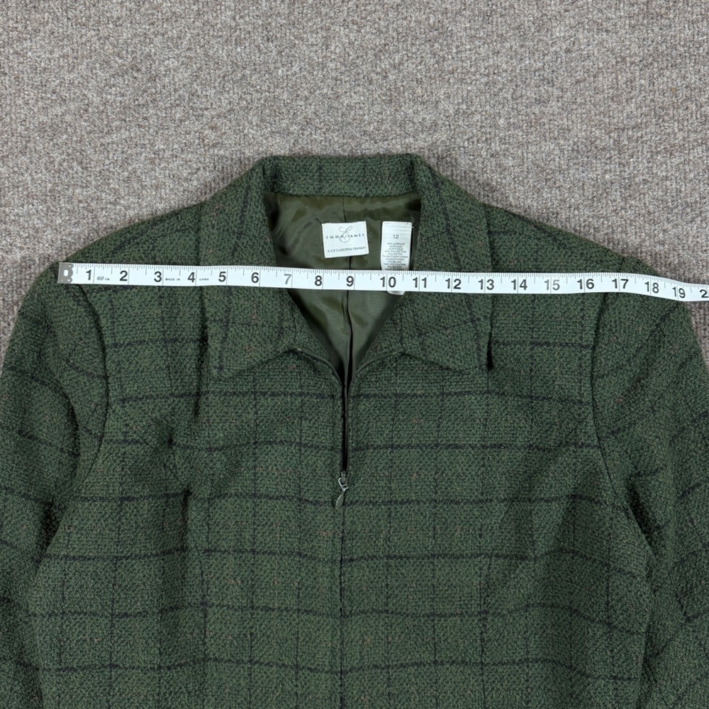 Vintage Green Grid Check Plaid Full Zip Jacket Women’s 12 Preppy Retro 90s Y2K - Picture 9 of 13